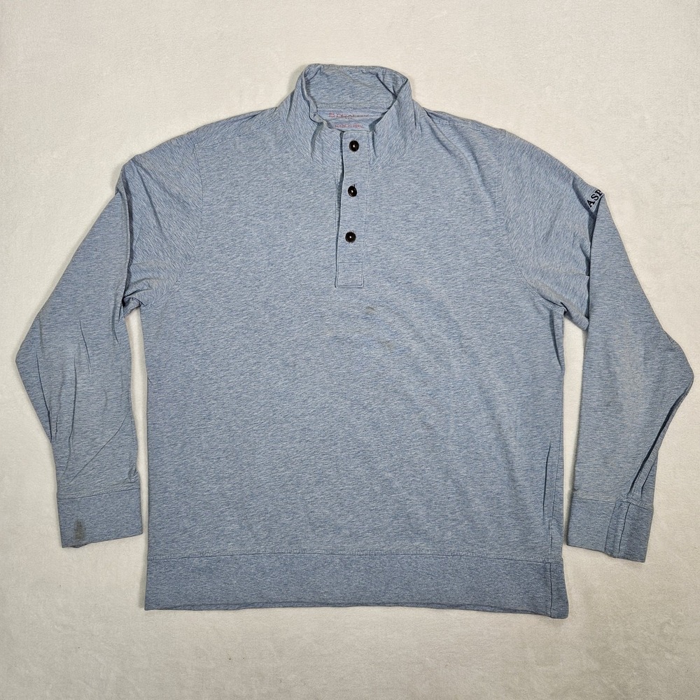 B. Draddy Mock Neck Henley Shirt Mens XL Blue Pima Cotton Long Sleeve Logo